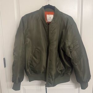 Anine Bing Khaki Bomber Jacket with Orange Lining